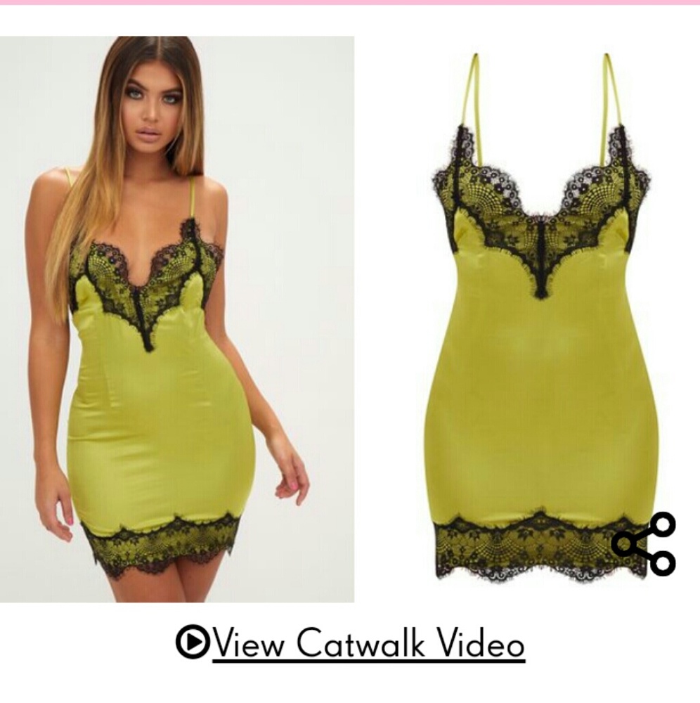 Lime Lace satin dress